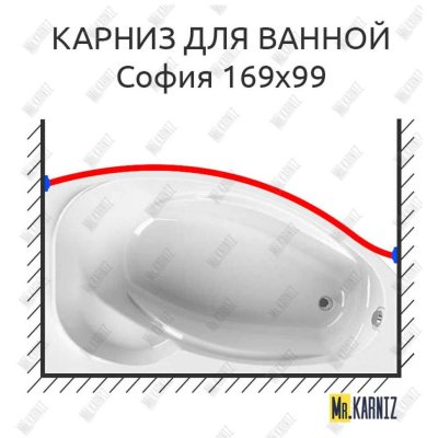Карниз для ванной Vannesa София Передний борт 169х99 Усиленный 20 мм MrKARNIZ